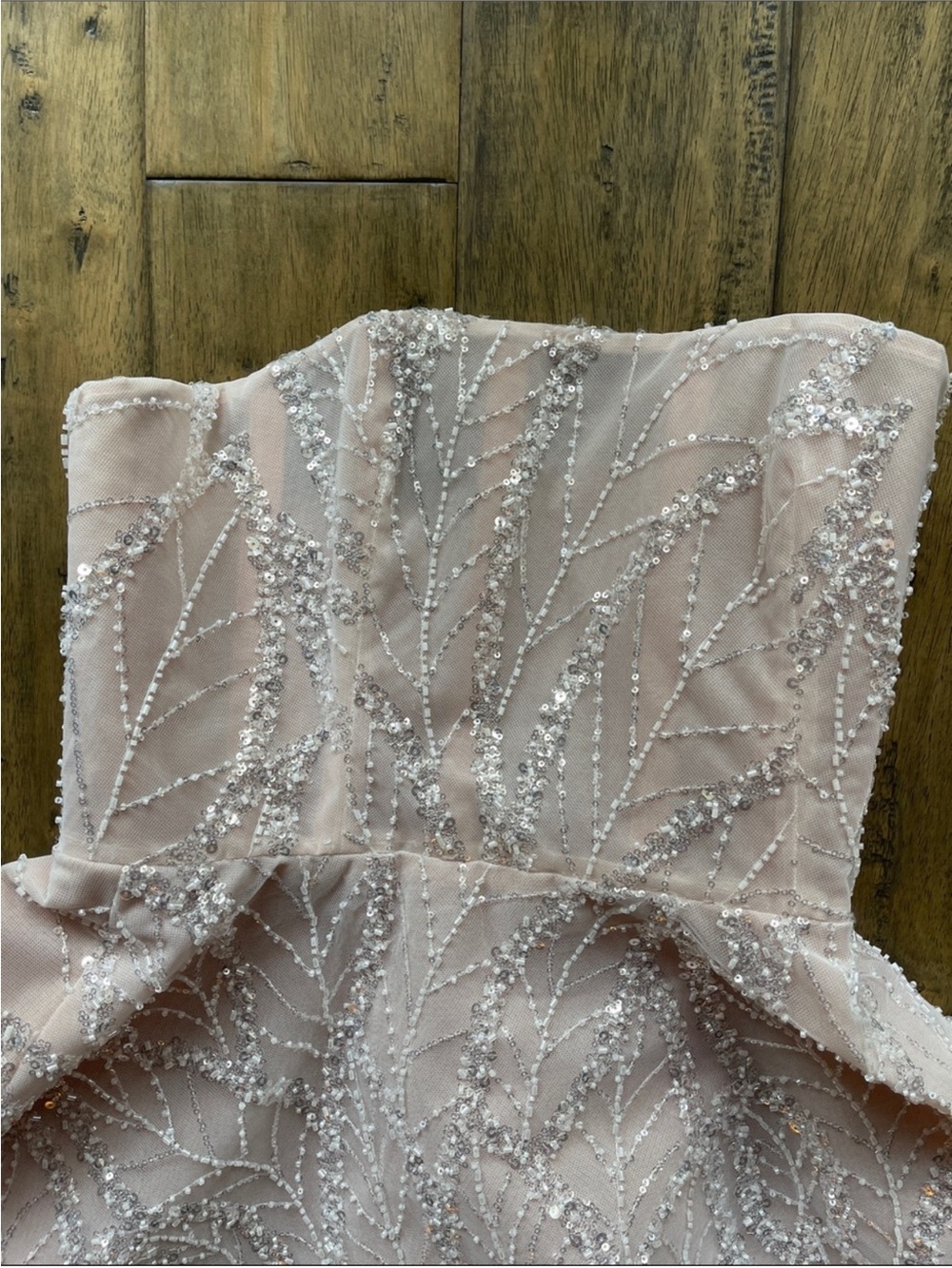Strapless Embroidered Midi Dress in Nude - Picture 7 of 15
